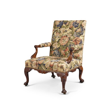 View full screen - View 1 of Lot 95. A George III Needlework Upholstered Mahogany Library Armchair, Circa 1760.