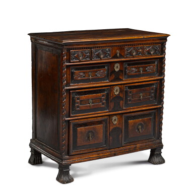View full screen - View 1 of Lot 14. A William and Mary carved walnut and ebonised chest of drawers, late 17th century.