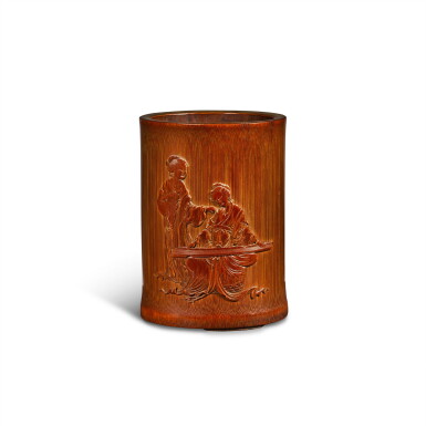 View full screen - View 1 of Lot 102. A carved bamboo ‘Qiao Sisters’ brushpot, Signed Yutian Huashi.