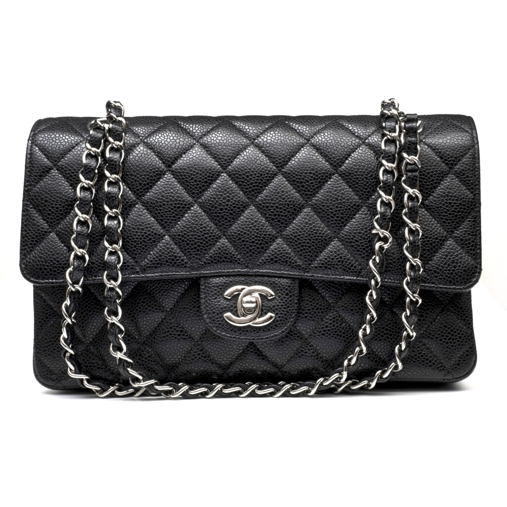 View full screen - View 1 of Lot 1084. Black Quilted Caviar Medium Classic Double Flap Bag Silver Hardware, 2008-09.