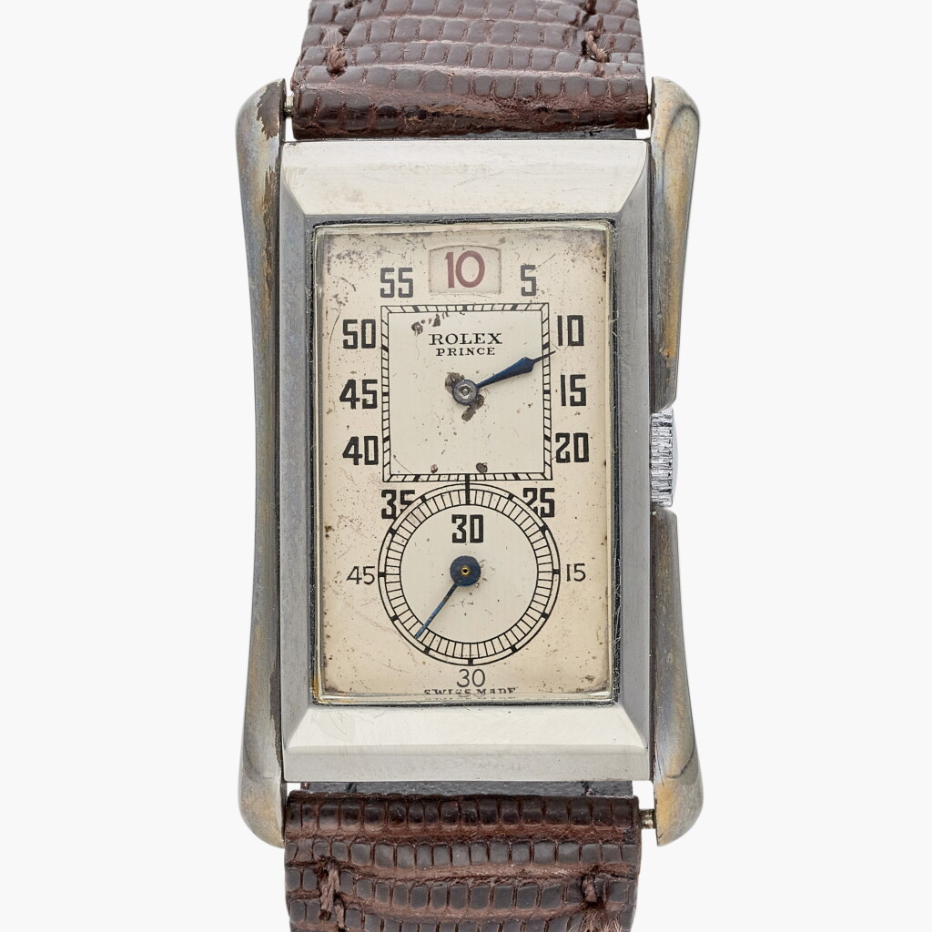 View full screen - View 1 of Lot 594. Reference 1491HS Prince Brancard | A stainless steel rectangular jump-hour wristwatch, Circa 1926.