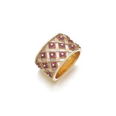 View full screen - View 1 of Lot 734. Ruby, diamond and mother-of-pearl bangle.