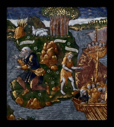 View full screen - View 1 of Lot 32. The Master of the Aeneid, French, Limoges, circa 1525-1530 | Plaque with Polyphemus and Achaemenides.