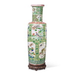 A Large Chinese Famille-Verte 'Auspicious Animals' Rouleau Vase, Qing Dynasty, Kangxi Period (1662-1722)
