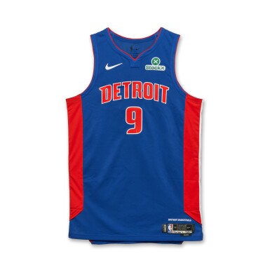 View full screen - View 1 of Lot 9. Ausar Thompson Detroit Pistons 2025-2026 NBA Tip-Off Game Worn Icon Edition Jersey.