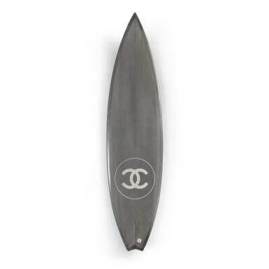 View full screen - View 1 of Lot 91. Silver Carbon Fiber, Polyuerathane, and Fiberglass Surfboard, 2019.