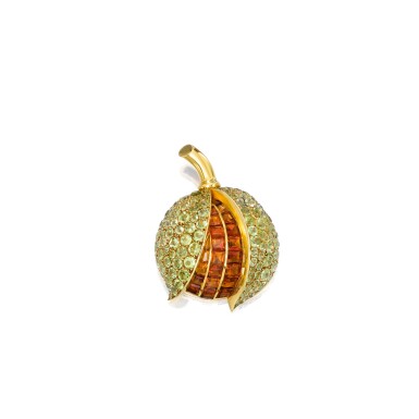 View full screen - View 1 of Lot 595. GOLD, PERIDOT AND CITRINE BROOCH, RENÉ BOIVIN, FRANCE | 黃金鑲橄欖石配黃水晶別針,勒内・博伊文(René Boivin).