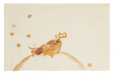 View full screen - View 1 of Lot 91. SAINT-EXUPERY | Original watercolour from The Little Prince, featuring the Drunkard, c.1942-43..