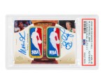 Magic Johnson & Larry Bird 2006-07 Upper Deck Exquisite Collection Dual Logoman Autographs #ADL-JB PSA Authentic | 1-of-1 | Game-Used Patches | On-Card Autographs
