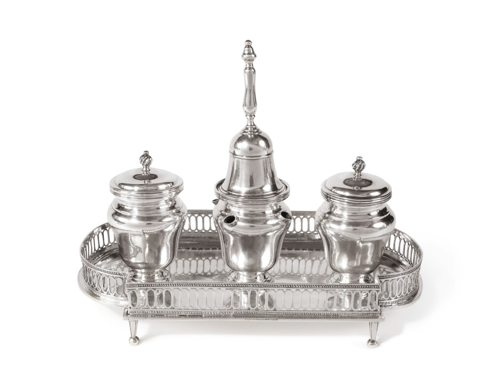View full screen - View 1 of Lot 182. A SPANISH SILVER INKSTAND, JUAN ENRIQUE MORIN, MADRID, 1786.