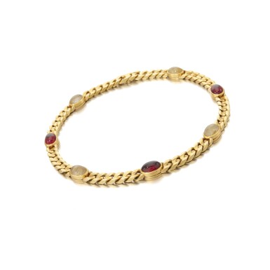 View full screen - View 1 of Lot 157. Bulgari, Garnet, rutile quartz and gold necklace (Bulgari, Collana con quarzi rutilati e granati).