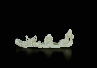View full screen - View 1 of Lot 193. A white jade 'immortal on raft' group, Qing dynasty, Qianlong period .