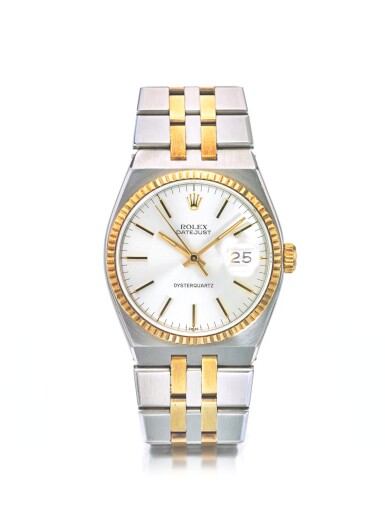 View full screen - View 1 of Lot 57. ROLEX | REF 17013 OYSTERQUARTZ, A STAINLESS STEEL AND YELLOW GOLD CENTER SECONDS WRISTWATCH WITH DATE AND BRACELET CIRCA 1978 .
