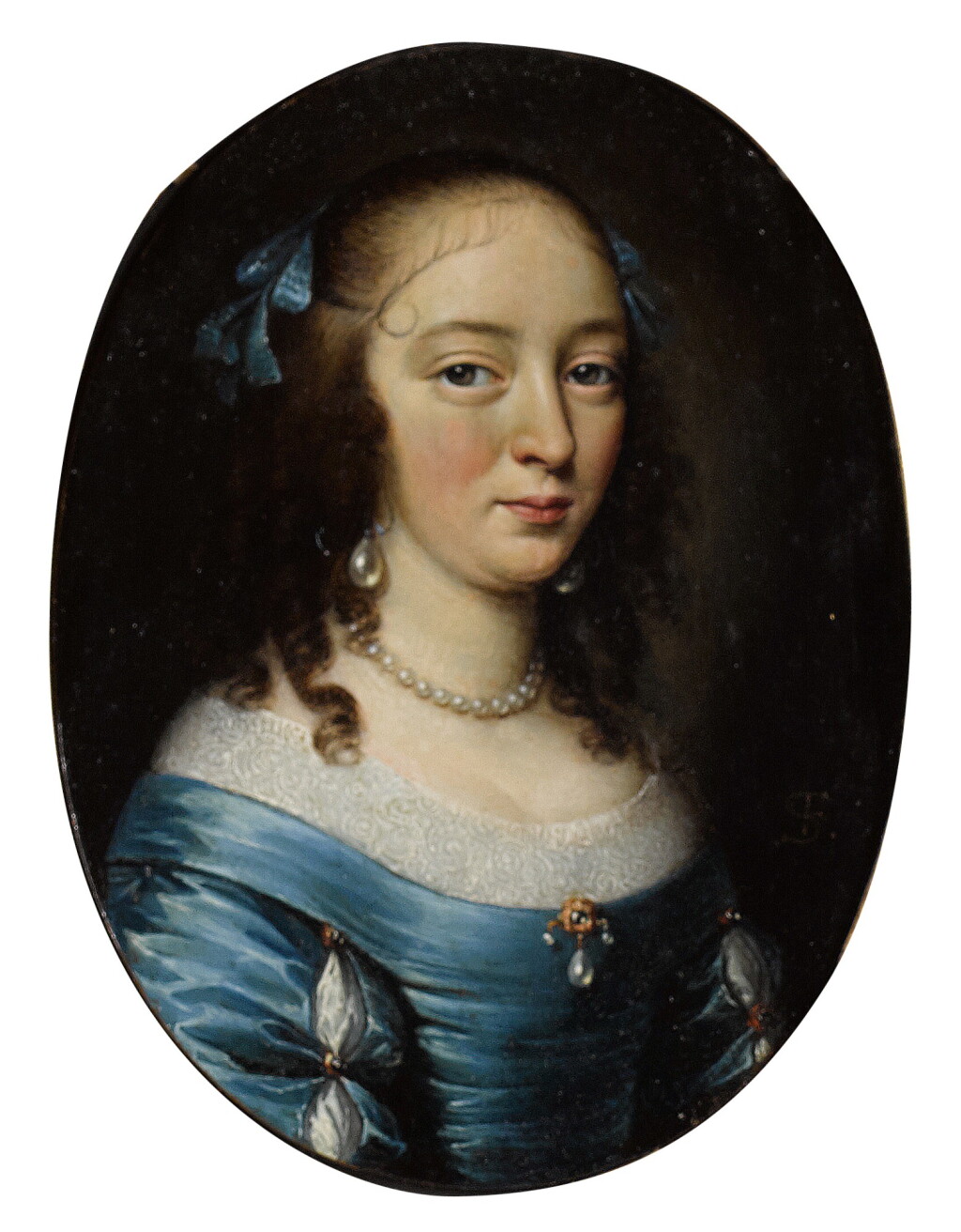 View full screen - View 1 of Lot 102. FRANCISZEK SMIADECKI | Portrait of an elegant lady, half-length, in a blue dress.