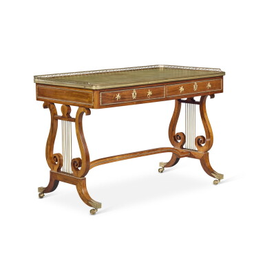 View full screen - View 1 of Lot 160. A Regency Gilt Brass Mounted Rosewood Writing Table in the manner of John McLean, Circa 1805.