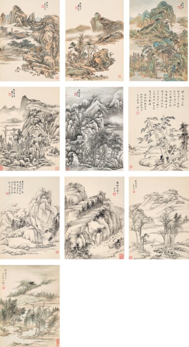 View full screen - View 1 of Lot 3149. 陸恢、顧澐 擬古山水 | Gu Yun; Lu Hui, Imitating Ancient Landscapes .