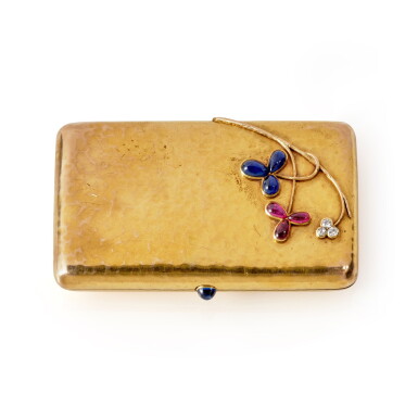 View full screen - View 1 of Lot 1308. A jewelled gold cigarette case, Eduard Schramm, possibly for Fabergé, St Petersburg, circa 1890.