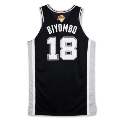 View full screen - View 1 of Lot 13. Bismack Biyombo San Antonio Spurs 2026 NBA Finals Game Issued Icon Edition Jersey | Game 3 | Matched to Game 3 Locker Room Image | First NBA Finals Win.