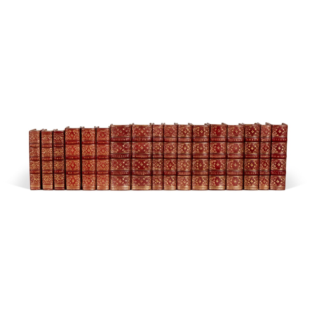 View full screen - View 1 of Lot 125. Elzevir Press | A collection of 17 miniature volumes, in eighteenth-century red morocco bindings.