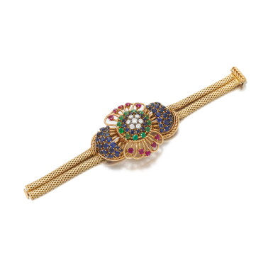 View full screen - View 1 of Lot 61. Gubelin, Gem set bracelet/watch (Gubelin, Braccialetto/orologio gem set).