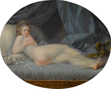 View full screen - View 1 of Lot 102. Reclining female nude in an ornate gilded and draped bed.