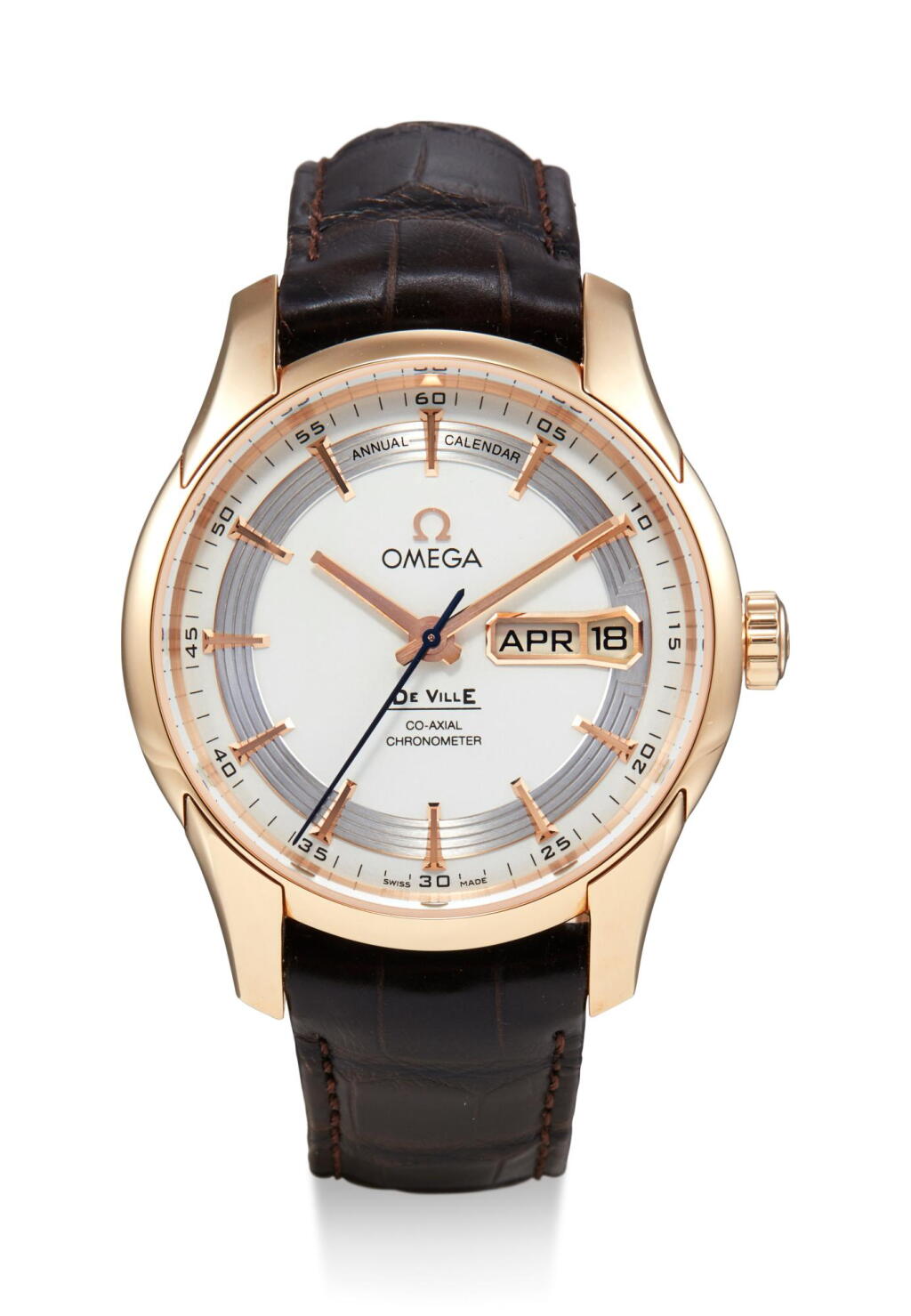 View full screen - View 1 of Lot 8035. OMEGA | DE VILLE HOUR VISION, REFERENCE 431.63.41.22.02.001, A PINK GOLD ANNUAL CALENDAR WRISTWATCH, CIRCA 2017.