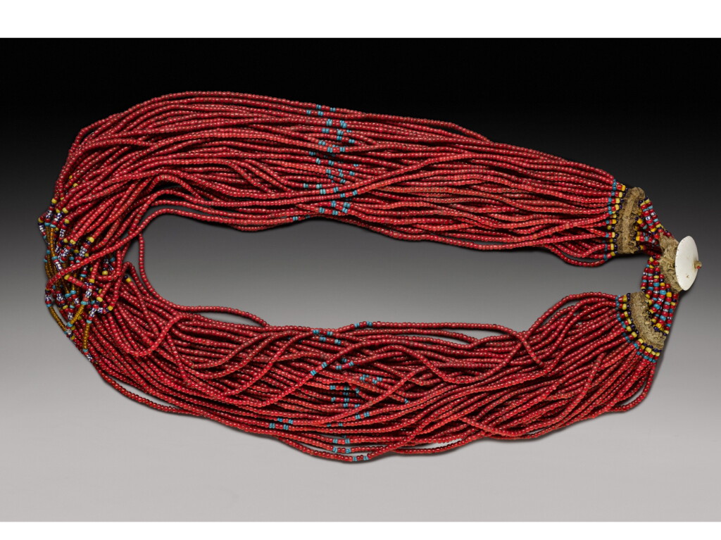View full screen - View 1 of Lot 214. A Naga red glass beaded necklace, India, Nagaland, 20th century.