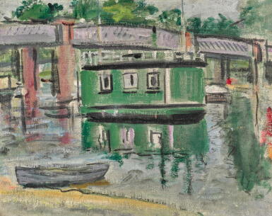 View full screen - View 1 of Lot 40. GEORGE LESLIE HUNTER | GREEN HOUSEBOAT, BALLOCH.