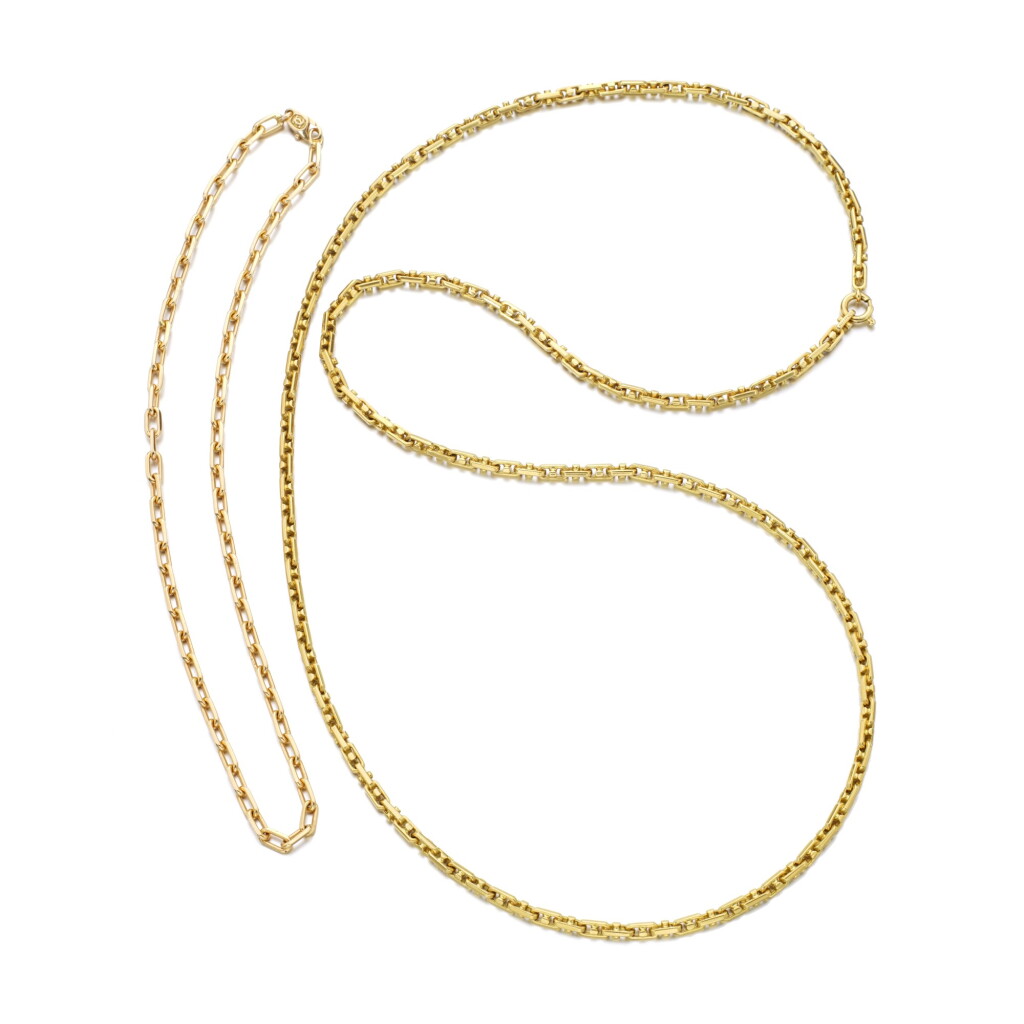 View full screen - View 1 of Lot 1195. Two gold chains.