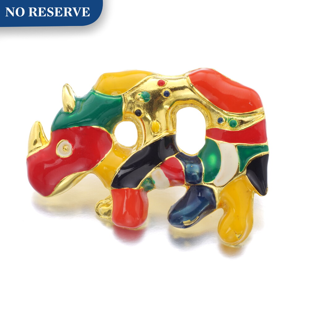 View full screen - View 1 of Lot 81. NIKI DE SAINT-PHALLE | ENAMEL BROOCH, 'RHINOCEROS'.