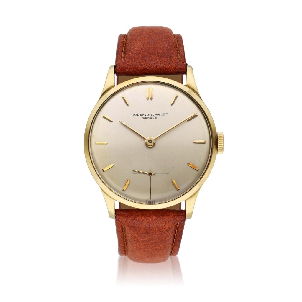 View full screen - View 1 of Lot 154. A yellow gold wristwatch, Circa 1955.