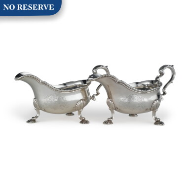 View full screen - View 1 of Lot 165. A Pair of early George III Silver Sauce Boats, Eliza Godfrey, London, 1765.