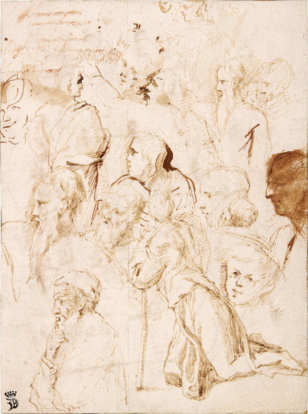 View full screen - View 1 of Lot 25. A sheet of figure studies, mostly the heads of bearded men.