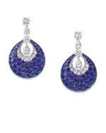 GRAFF | PAIR OF DIAMOND AND SAPPHIRE 'BOMBÉ' EARCLIPS 格拉夫 | 鑽石配藍寶石「Bombe」耳環一對