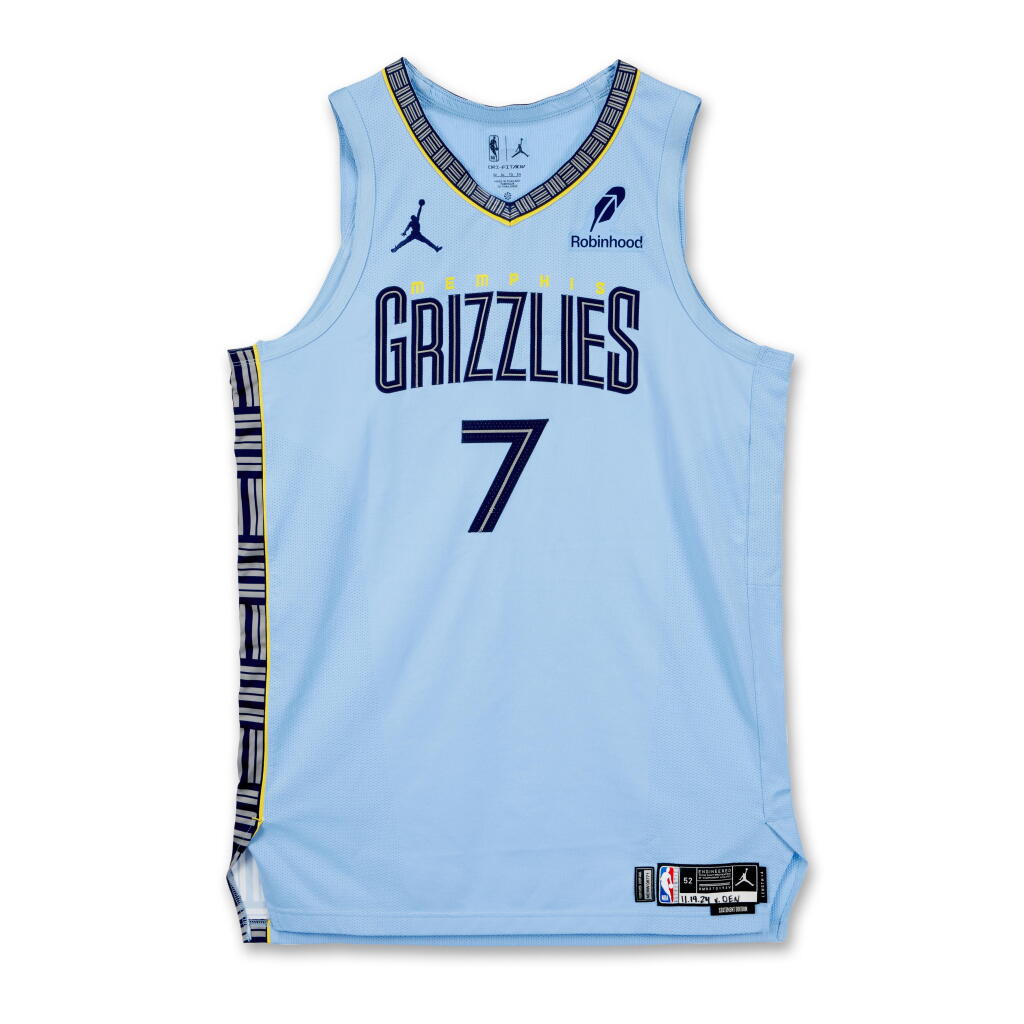 View full screen - View 1 of Lot 76. Santi Aldama Memphis Grizzlies 2024-2025 Emirates NBA Cup Game Worn Statement Edition Jersey | Double-Double.