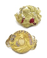 SILVER GILT AND ENAMEL BROOCH, AND A BELT BUCKLE | PIEL FRÈRES, CIRCA 1900