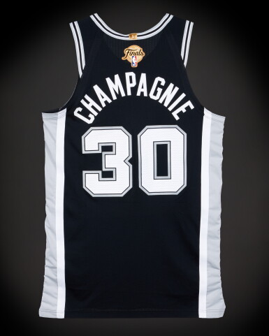 View full screen - View 1 of Lot 16. Julian Champagnie ‘NBA Finals Debut’ San Antonio Spurs 2026 NBA Finals Game Worn Icon Edition Jersey | Game 1 | Double-Double | Spurs Franchise Record For Made 3-Pointers In A Half.
