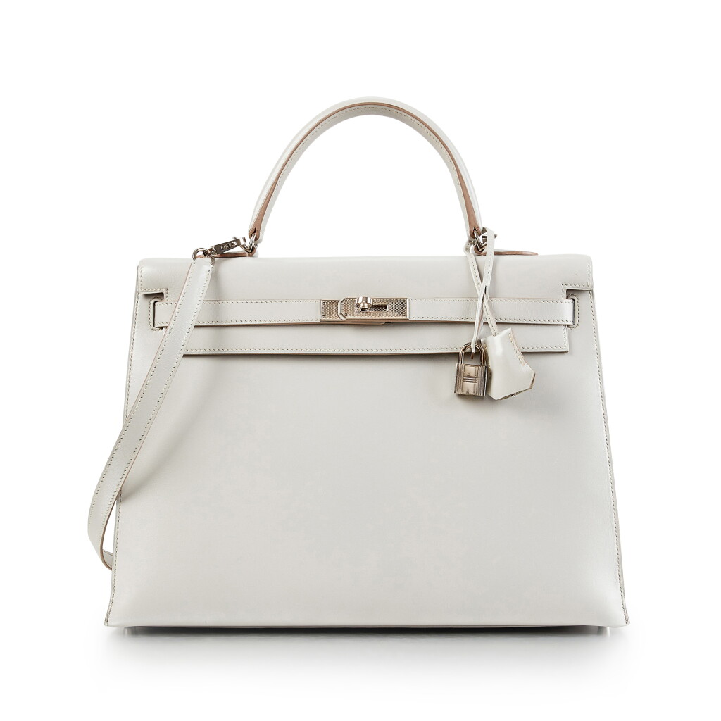 View full screen - View 1 of Lot 8412. Gris Perle Tadelakt Kelly 35 Sellier Palladium Guilloche Hardware, 2013 .