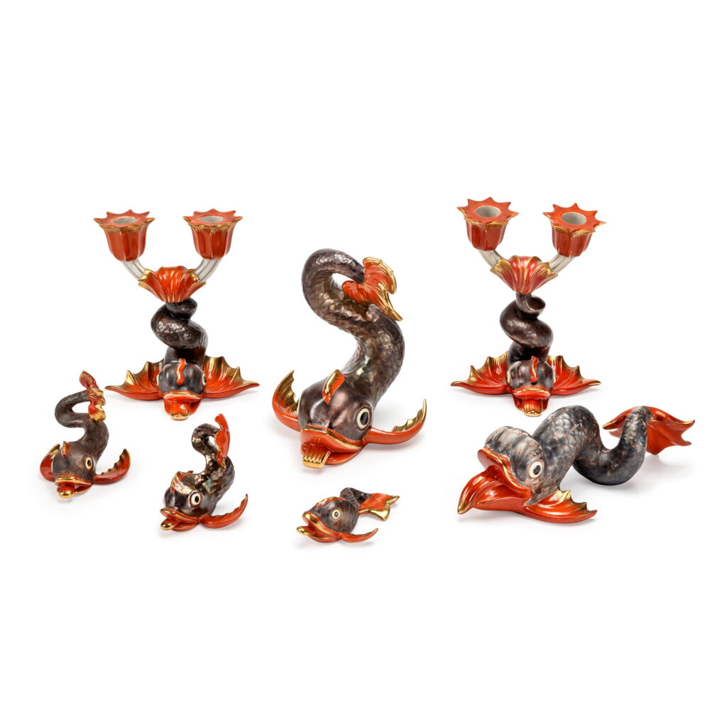 View full screen - View 1 of Lot 35. A Group of Herend Dolphin Table Ornaments, First Half 20th Century and Modern.