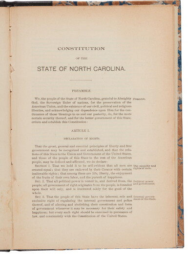 View full screen - View 1 of Lot 169. North Carolina | The Reconstruction Constitution of 1868, prohibiting slavery.