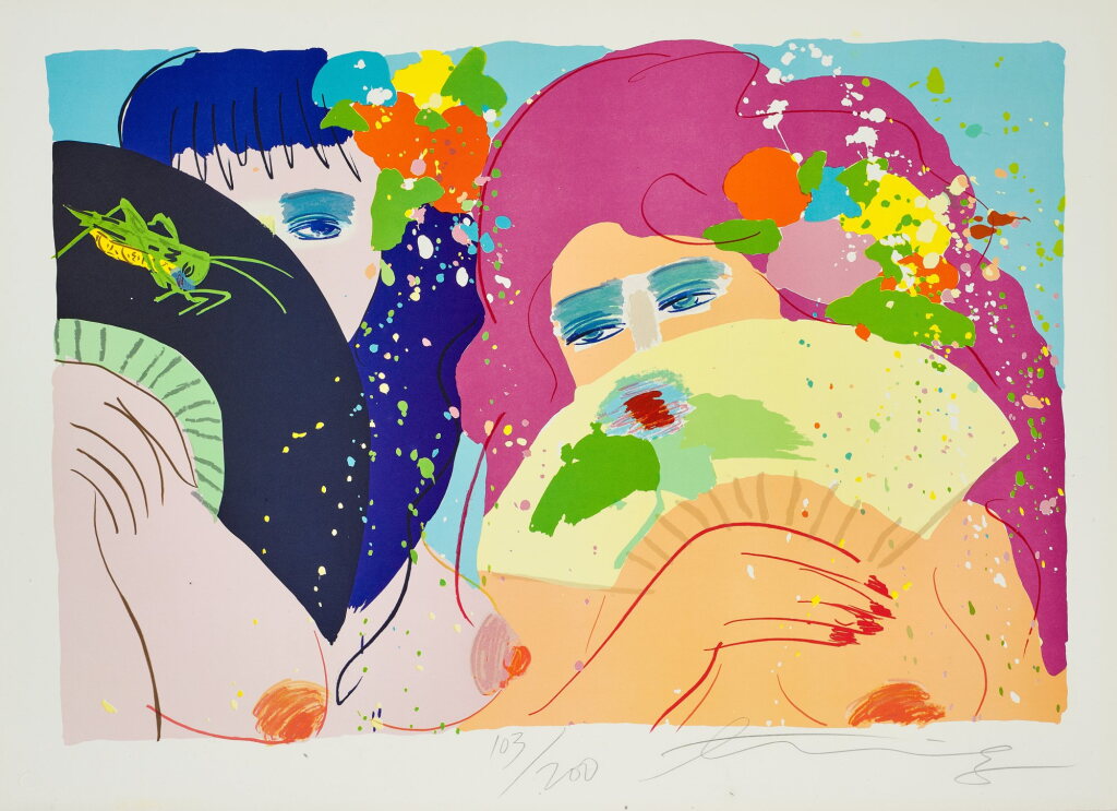 View full screen - View 1 of Lot 560. Walasse Ting 丁雄泉 | Two ladies with fans 女人與花.