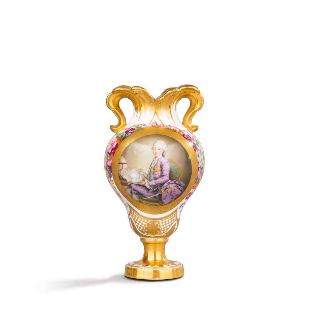 View full screen - View 1 of Lot 34. A Sèvres (hard-paste) Royal portrait vase (vase à oreilles), circa 1777-1778.
