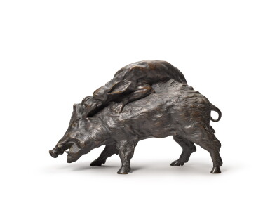 View full screen - View 1 of Lot 77. French or Italian, 19th century, Wild boar attacked by a hound.