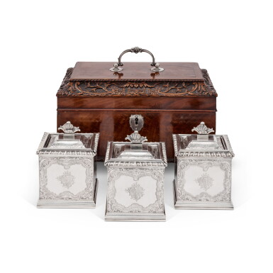 View full screen - View 1 of Lot 233. A George II Silver Tea Caddy Set, James Shruder, London, 1752.