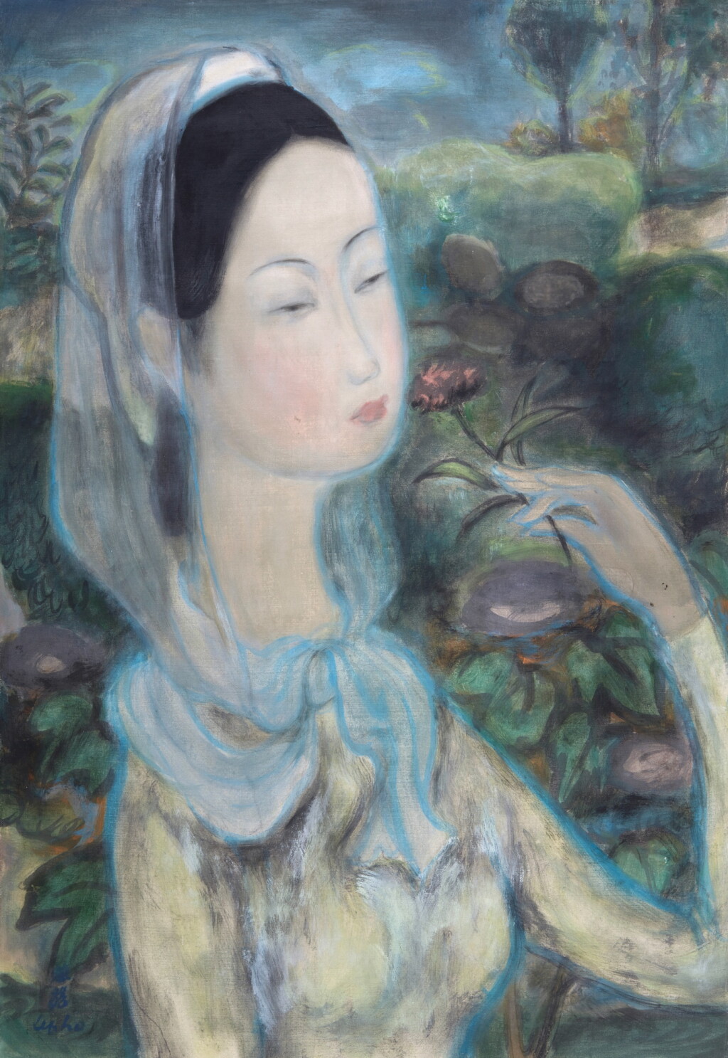 View full screen - View 1 of Lot 27. Le Pho 黎譜 | Jeune fille à la fleur 女子與花.