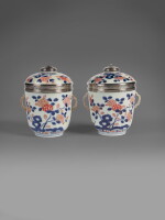 A Pair of Large Régence Silver-Mounted Imari Porcelain Covered Pots, Paris, 1717-22