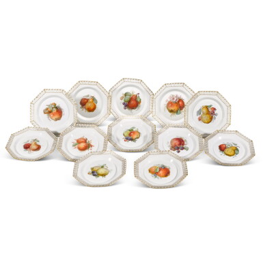 View full screen - View 1 of Lot 129. Twelve Berlin (K.P.M.) pierced octagonal dessert plates, circa 1890.