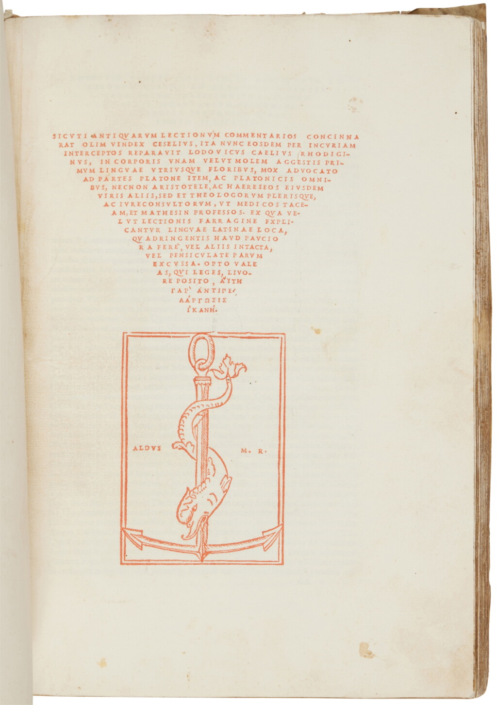 View full screen - View 1 of Lot 262. Ricchieri, antiquarum lectionum commentarios, Venice, Heirs of Aldo Manuzio & Andrea Torresano, 1516, original limp vellum.