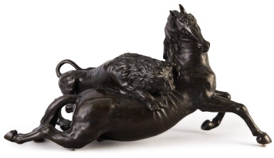 View full screen - View 1 of Lot 261. GERMAN, 17TH CENTURY | LION ATTACKING A HORSE.
