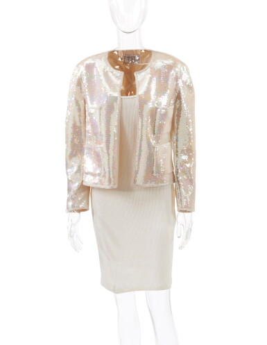 View full screen - View 1 of Lot 63. CHANEL | EMBELLISHED JACKET AND DRESS .
